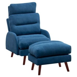 Fotoliu recliner cu scaun pentru picioare Fournier, albastru, 100 x 60 x 99 cm