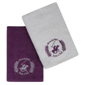 Set Prosoape De Maini Beverly Hills Polo Club Purple Grey, 100% bumbac, 2 bucati, mov, gri, 50x90 cm