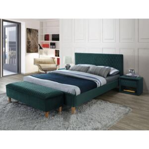 Pat dormitor catifea verde 160x200cm Azurro Velvet Green | PRIMERA COLLECTION