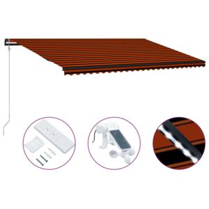 Copertină retractabilă senzor vânt & LED oranj/maro 600x300 cm