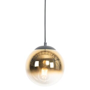 Art deco hanglamp zwart met goud glas 20 cm - pallon