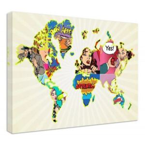 CARO Tablou pe pânză - World Map Pop Art 40x30 cm