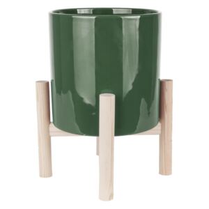 Ghiveci din ceramică pe suport din lemn de pin PT LIVING Trestle, verde