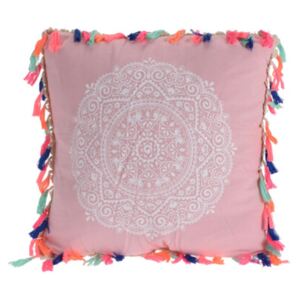 PERNA DECORATIVA, 45X45 CM, HUSA 100% BUMBAC, CU CIUCURI, ROZ