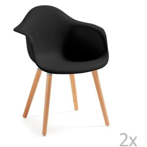 Set 2 scaune cu picioare din lemn și cotiere La Forma Kenna, negru
