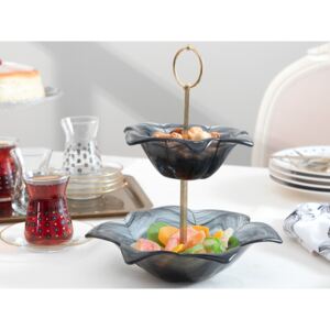 Blacksea Sticlă 2 Etaje Suport Fructe Uscat 22x16 Cm Negru