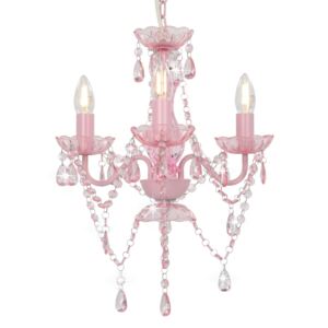 Candelabru cu mărgele, roz, rotund, 3 becuri E14