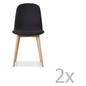 Set 2 scaune cu picioare din lemn masiv de stejar WOOD AND VISION Basic, negru antracit