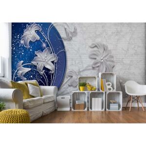 Fototapet - Luxury Ornamental Floral Design Blue And Silver Vliesová tapeta - 416x254 cm