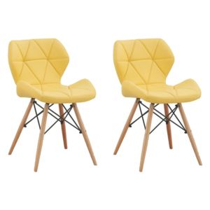Set 2 scaune tapitate cu piele ecologica si picioare de lemn Provence Yellow, l49xA53xH72 cm
