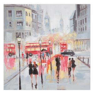 Tablou pictat manual cu ramă din lemn de pin Mauro Ferretti Rain London, 100 x 100 cm