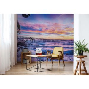 Fototapet - Sunset Beach Pier Vliesová tapeta - 624x219 cm