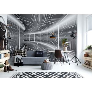 Fototapet - Modern 3D Tech Tunnel Grey Vliesová tapeta - 416x254 cm