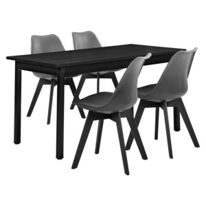 [en.casa]® Masa de bucatarie/salon neagra , desin elegant (140 x 60cm) 4 scaune gri capitonate
