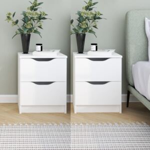 NOA507 - Set noptiere albe 40 cm, cu 2 sertare, dormitor - Alb
