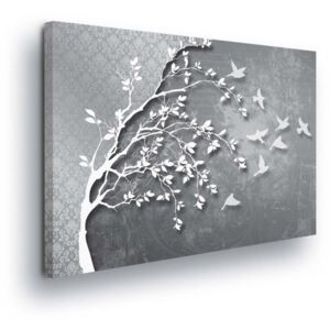 Tablou - White Tree Decoration in Gray Tones 4 x 30x80 cm