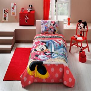 Set cuvertură și față de pernă pentru pat copii Minnie Tea Time, 160 x 220 cm