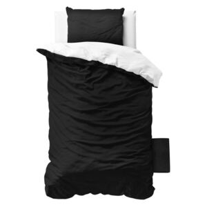 Lenjerie de pat din micropercal Sleeptime Twin Face, 140 x 200 cm, negru - alb