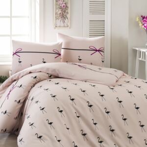 Lenjerie de pat cu cearșaf Flamingo Powder, 200 x 220 cm