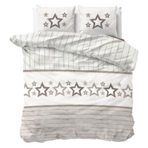 Lenjerie de pat din micropercal Sleeptime Stars, 240 x 220 cm, alb-maro