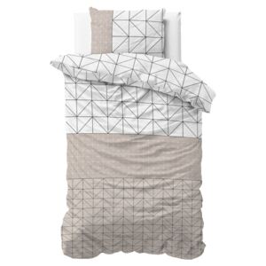Lenjerie de pat din micropercal Sleeptime Gino, 140 x 220 cm, bej-alb