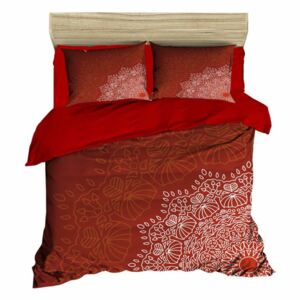 Lenjerie de pat cu cearșaf Red Mandala Right, 200 x 220 cm