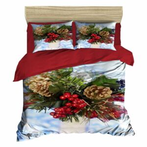 Lenjerie de pat cu cearșaf Christmas Berries, 200 x 220 cm
