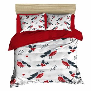 Lenjerie de pat cu cearșaf Birds Red, 200 x 220 cm