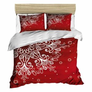 Lenjerie de pat cu cearșaf Red Snowflake, 200 x 220 cm