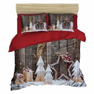 Lenjerie de pat cu cearșaf Christmas Wood, 200 x 220 cm