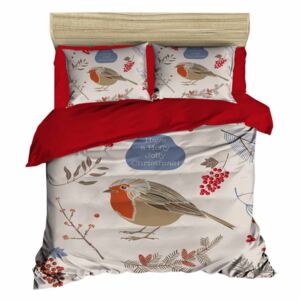 Lenjerie de pat cu cearșaf Birds Red Big, 200 x 220 cm