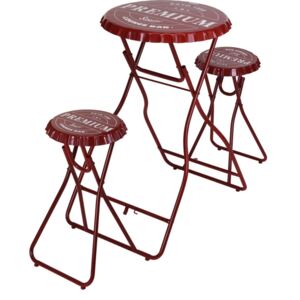 Set masa cu scaune pliabile Premium, 146x60x101 cm, metal, alb/rosu