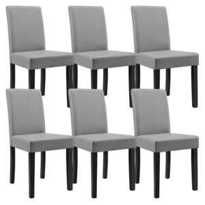 [en.casa]® Set Victoria 6 scaune bucatarie,90 x 42 cm, tapitat, piele sintetica, forma trapezoidala sezut, gri deschis