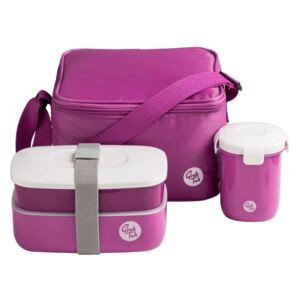 Set husă frigorifică, cutie pentru gustări, pahar Premier Housewares Grub Tub, 21 x 13 cm, roz închis
