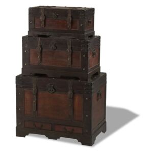 Set 3 cutii din lemn decorative Knuds Trunks Medieval
