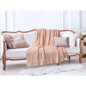 Pătură din bumbac Crochet, 130 x 170 cm, roz