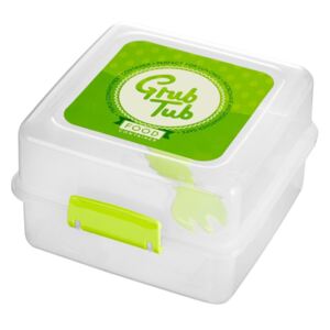 Cutie gustări cu 2 compartimente și tacâmuri Premier Housewares Grub Tub, 13,5 x 10 cm, alb-verde