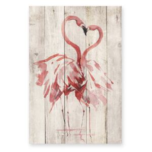 Decorațiune din lemn de pin pentru perete Madre Selva Love Flamingo, 60 x 40 cm