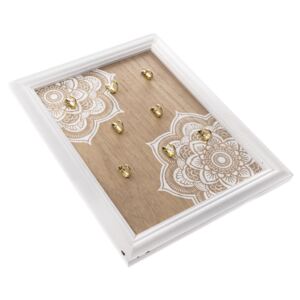 Suport din lemn pentru chei Mandala, 8 cârlige, 25 x 35 x 3,5 cm