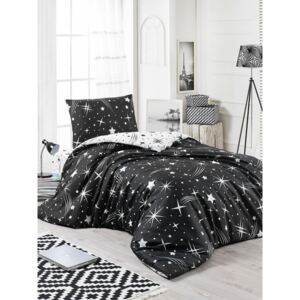 Lenjerie de pat cu cearșaf Starry Night, 160 x 220 cm, negru