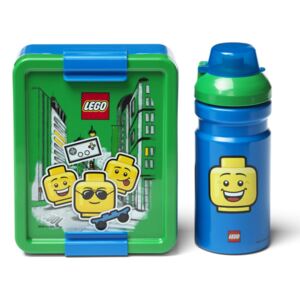 Set caserolă pentru gustări și sticlă LEGO® Iconic, albastru-galben