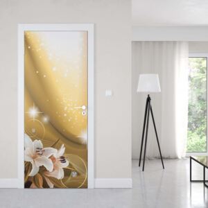 GLIX Tapet netesute pe usă - Lillies Sparkles Gold Modern Floral Design