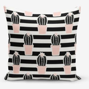 Față de pernă cu amestec din bumbac Minimalist Cushion Covers Black Striped Cactus, 45 x 45 cm
