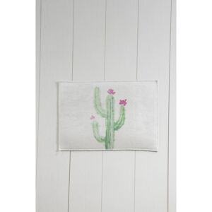 Covor baie Tropica Cactus III, 60 x 40 cm, alb - verde