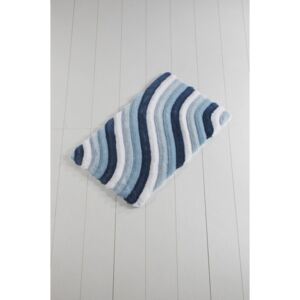 Covor baie Waves Trismo, 100 x 60 cm, albastru - alb