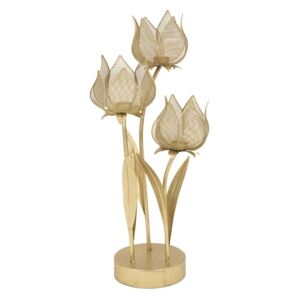 Sfeșnic pentru 3 lumânări Mauro Ferretti Flowery, înălțime 66 cm, auriu