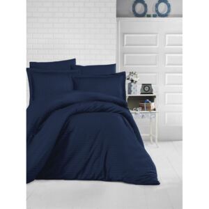 Lenjerie de pat damasc satinat culoarea bleumarin