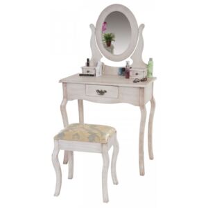 SEC9 - Set Masa toaleta alb antichizat/Crem cosmetica machiaj oglinda scaun