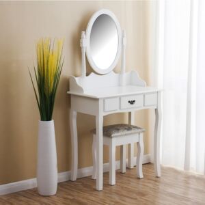 SEA148 - Set Masa alba toaleta cosmetica machiaj oglinda masuta vanity scaun taburet tapitat