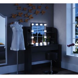 SEN221 - Set Masa neagra toaleta cosmetica machiaj oglinda masuta vanity, oglinda cu LED si rafturi
